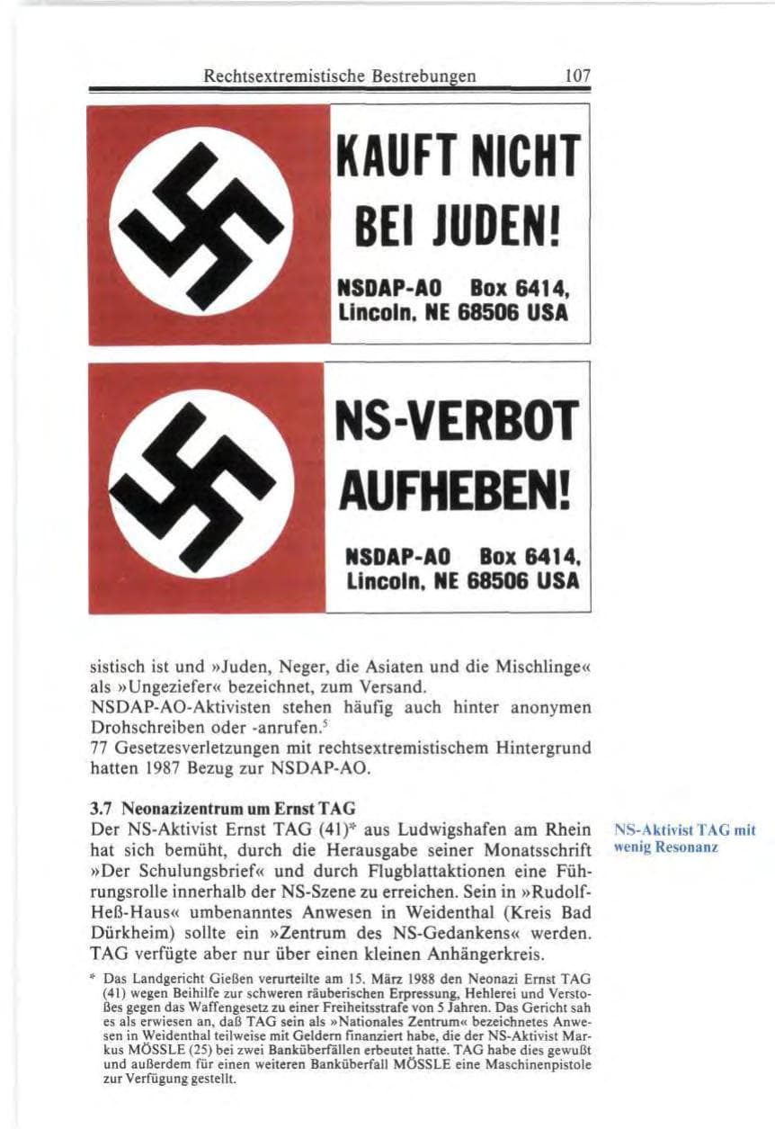 Seite 107 des Verfassungsschutzbericht 1987 Bund