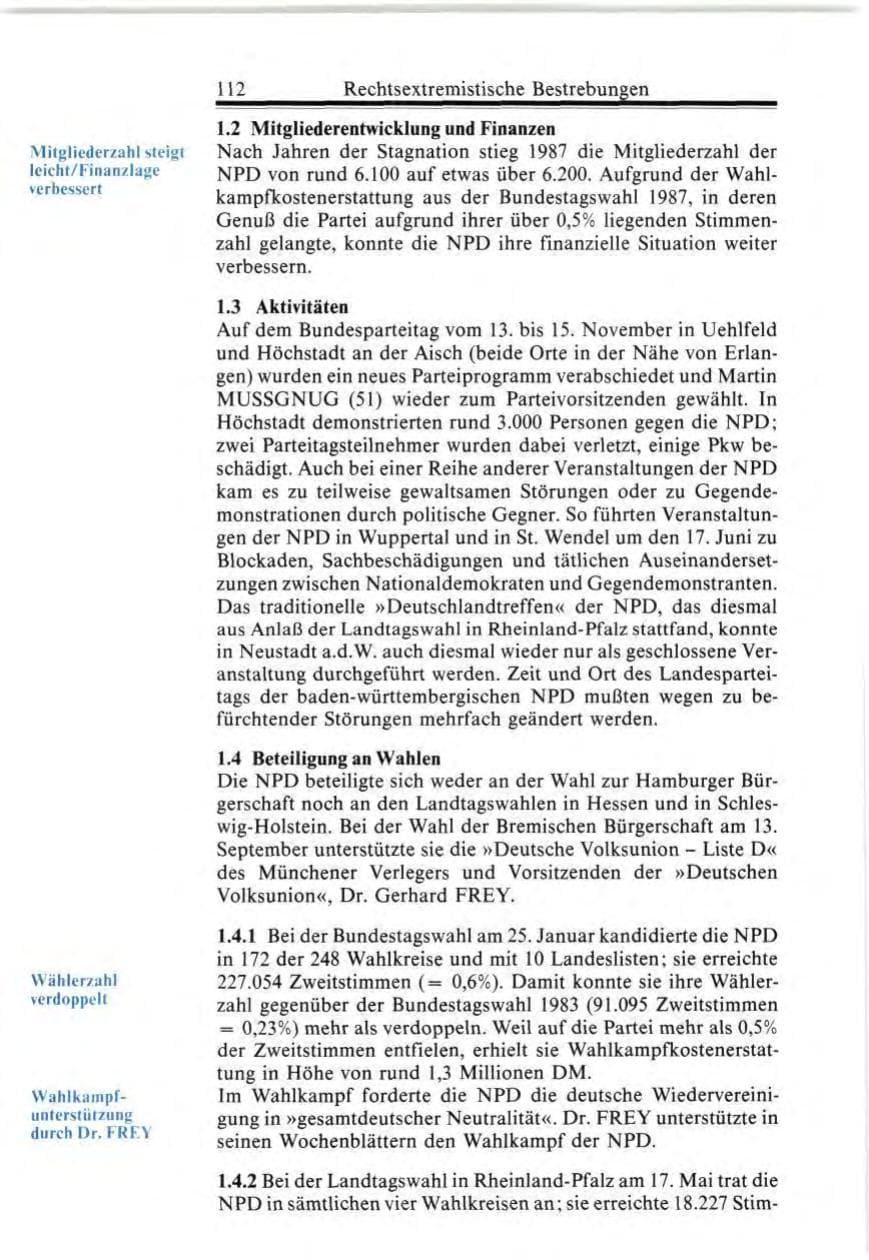 Seite 112 des Verfassungsschutzbericht 1987 Bund