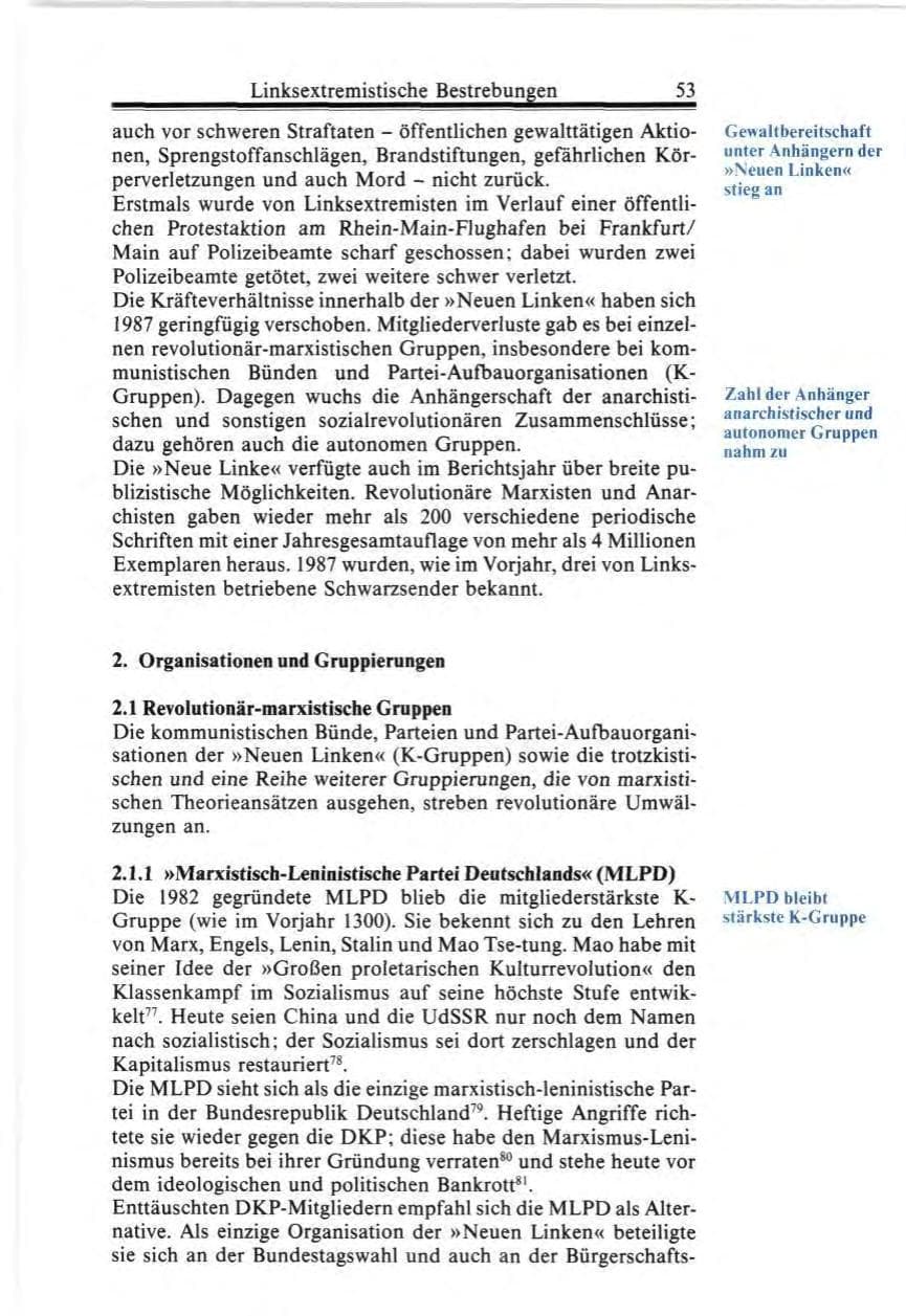 Seite 53 des Verfassungsschutzbericht 1987 Bund