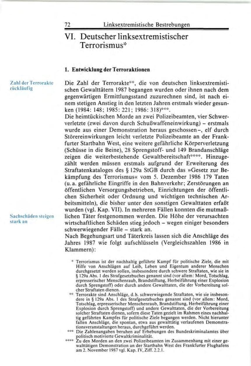 Seite 72 des Verfassungsschutzbericht 1987 Bund