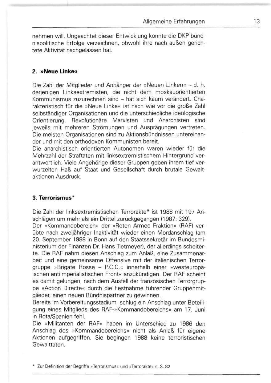Seite 13 des Verfassungsschutzbericht 1988 Bund