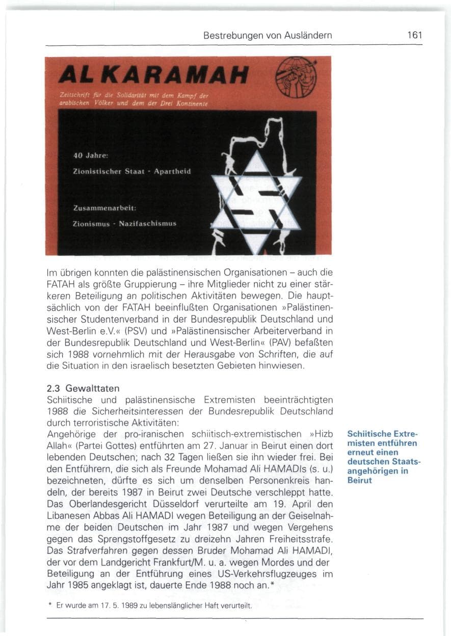 Seite 161 des Verfassungsschutzbericht 1988 Bund