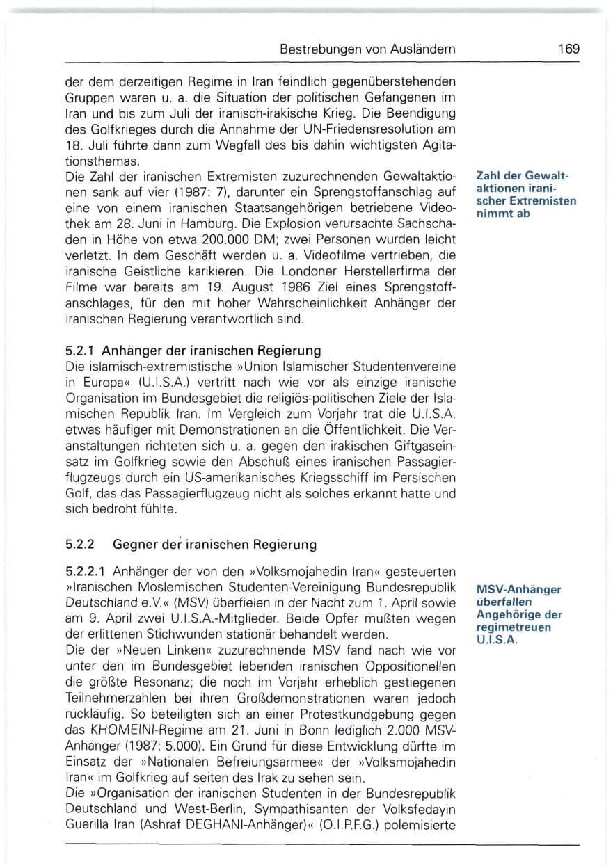 Seite 169 des Verfassungsschutzbericht 1988 Bund