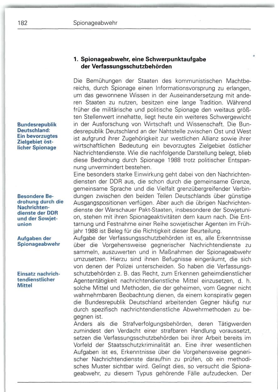 Seite 182 des Verfassungsschutzbericht 1988 Bund