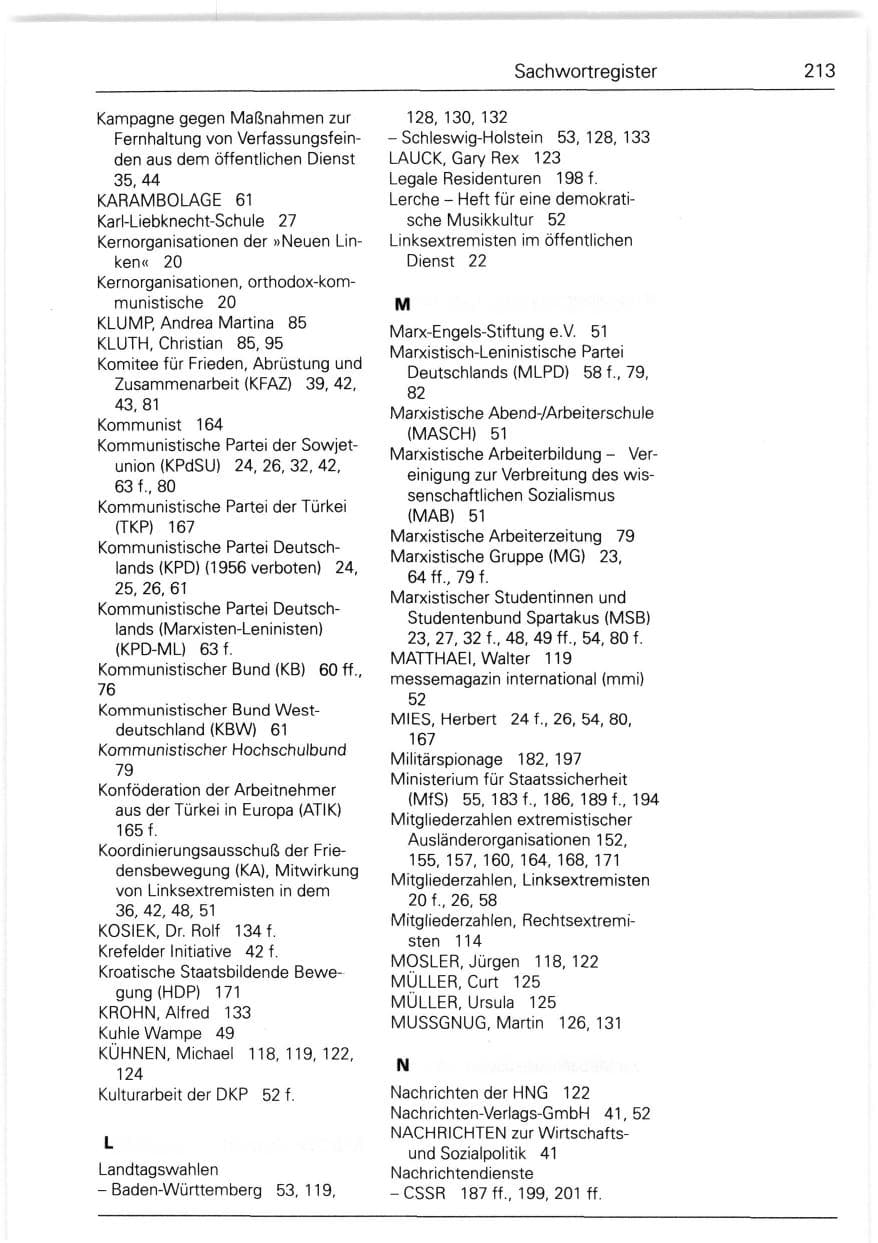 Seite 213 des Verfassungsschutzbericht 1988 Bund