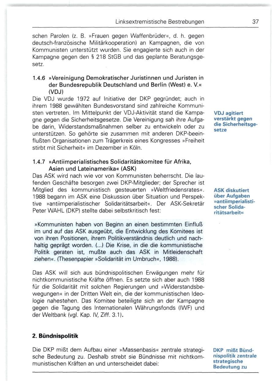 Seite 37 des Verfassungsschutzbericht 1988 Bund