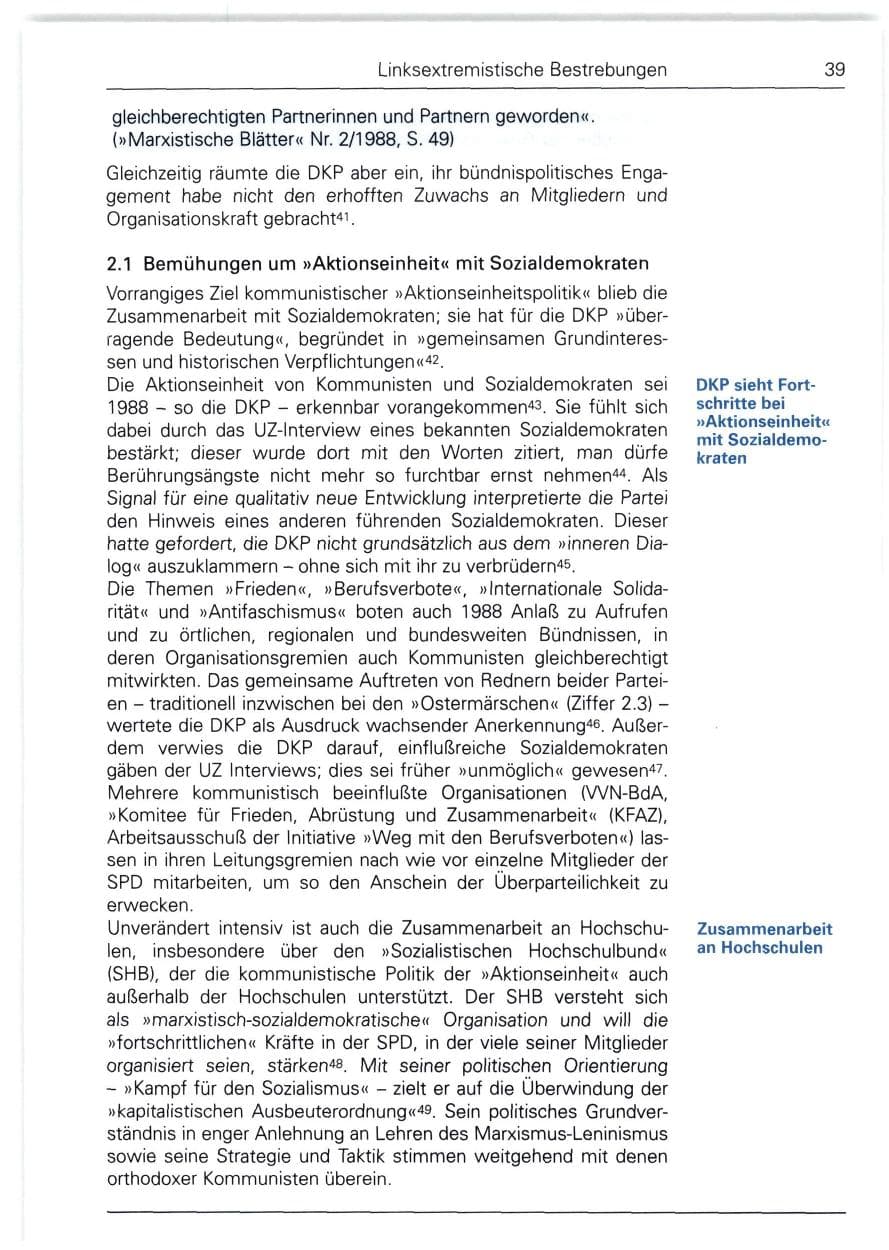 Seite 39 des Verfassungsschutzbericht 1988 Bund