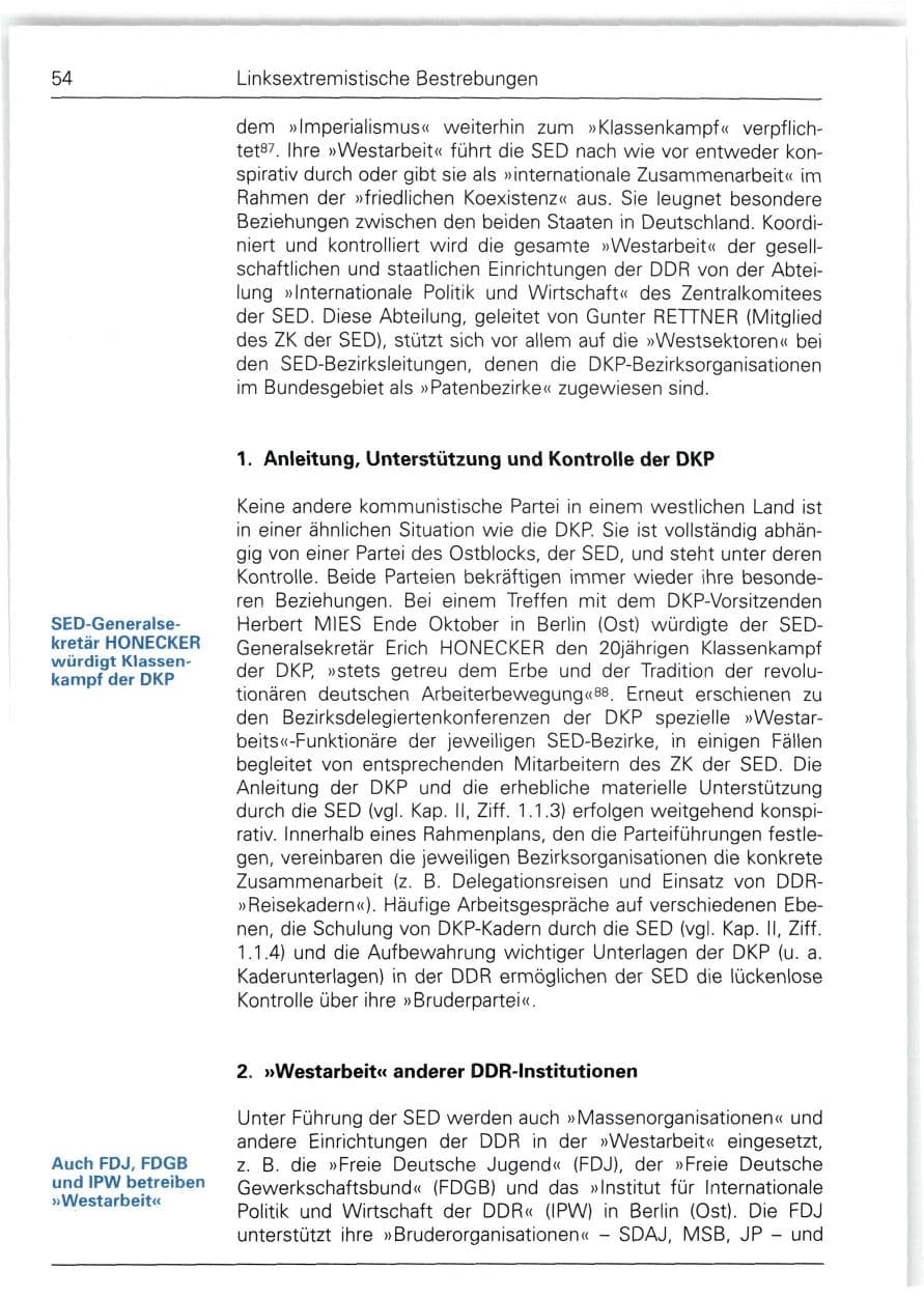 Seite 54 des Verfassungsschutzbericht 1988 Bund
