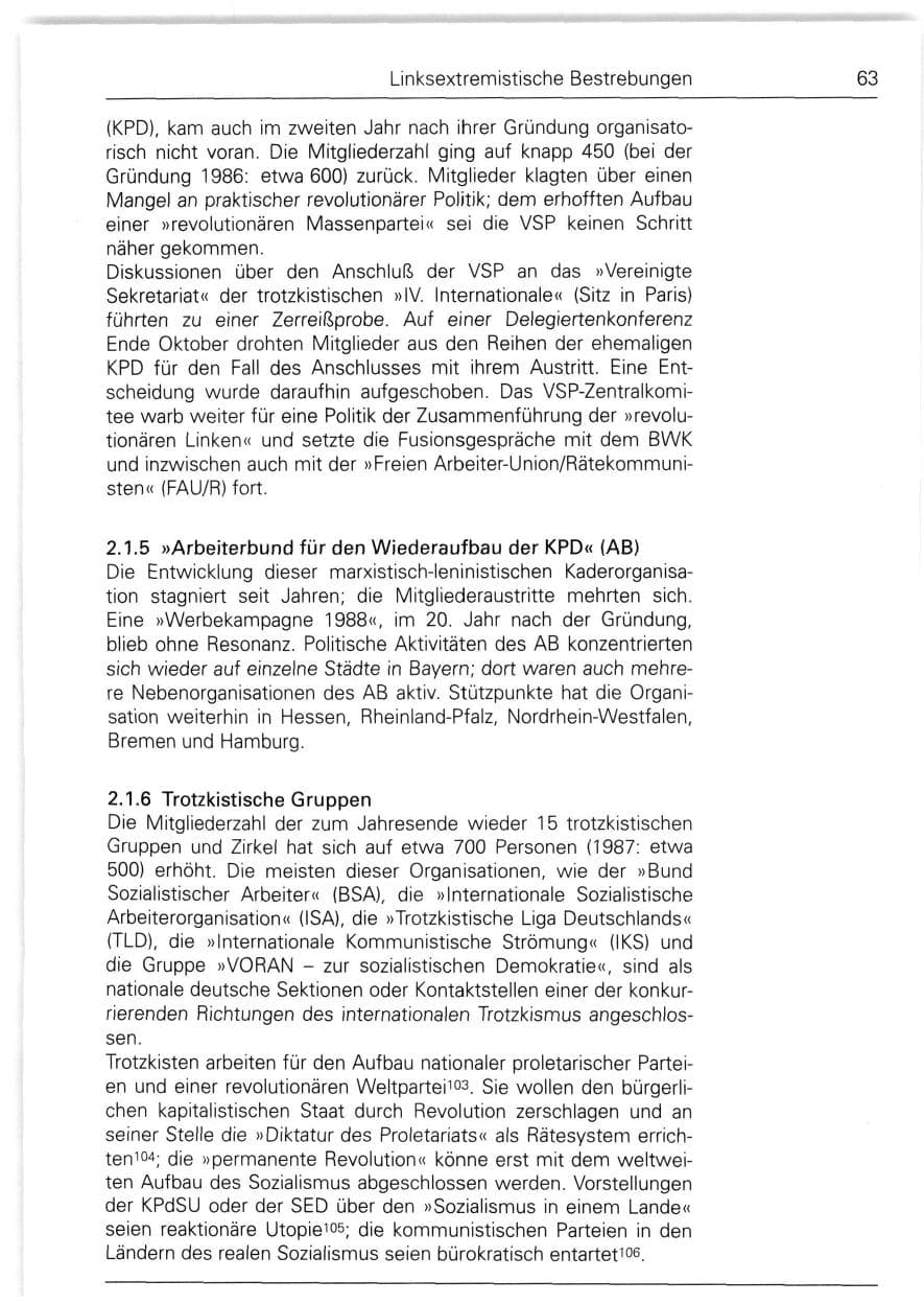 Seite 63 des Verfassungsschutzbericht 1988 Bund