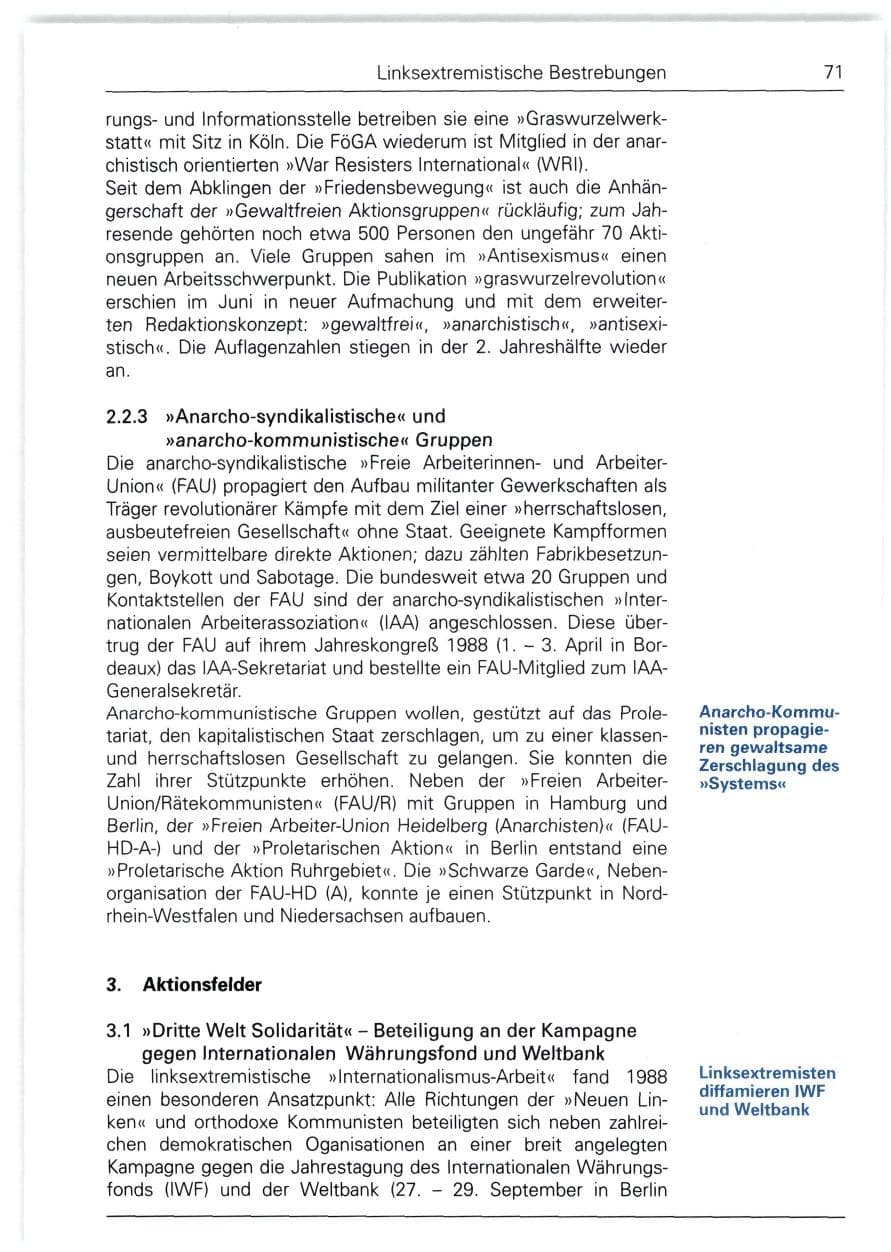 Seite 71 des Verfassungsschutzbericht 1988 Bund
