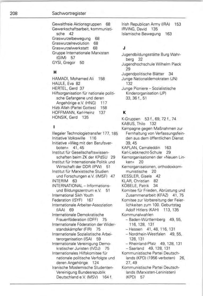 Seite 210 des Verfassungsschutzbericht 1989 Bund