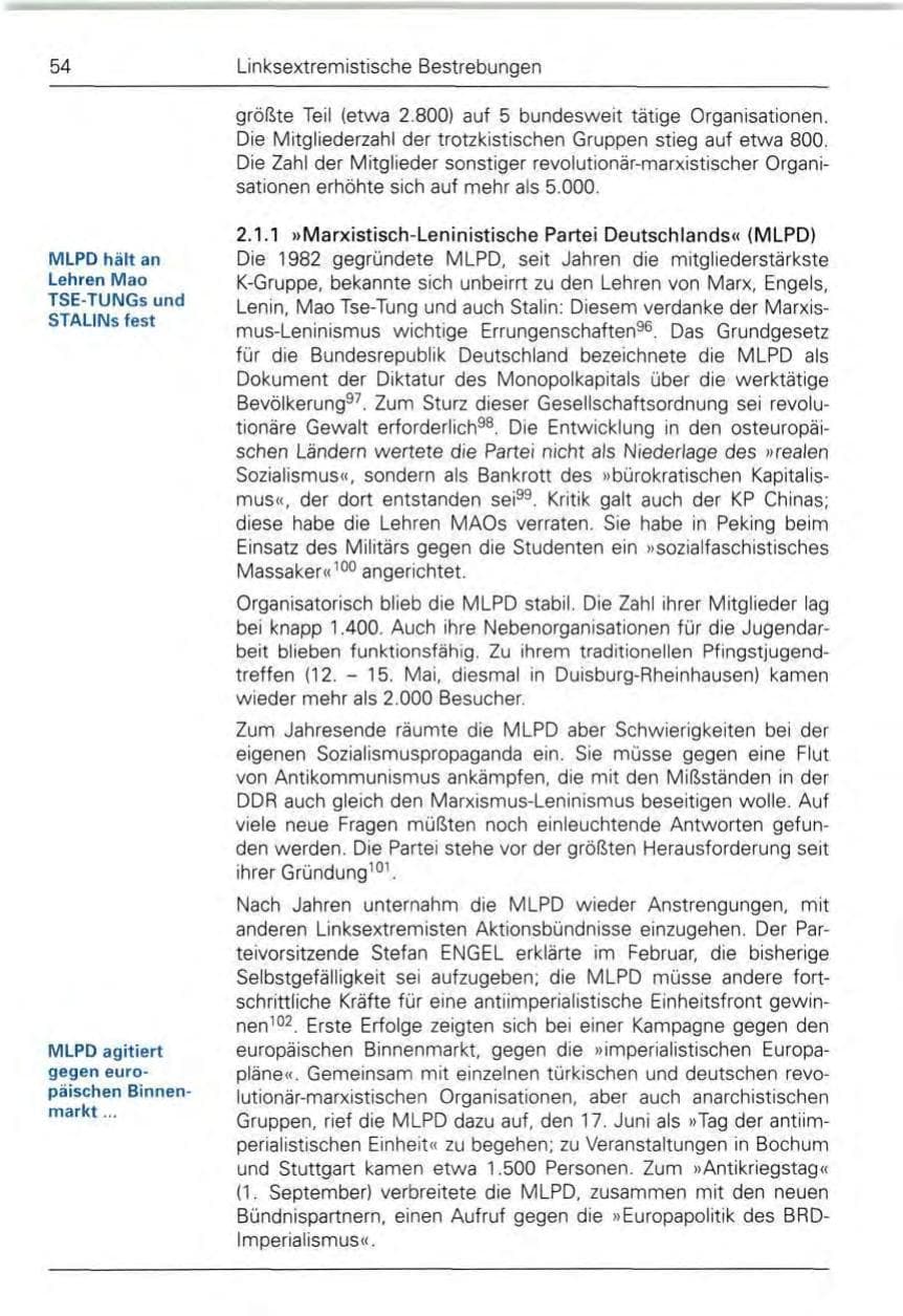 Seite 56 des Verfassungsschutzbericht 1989 Bund