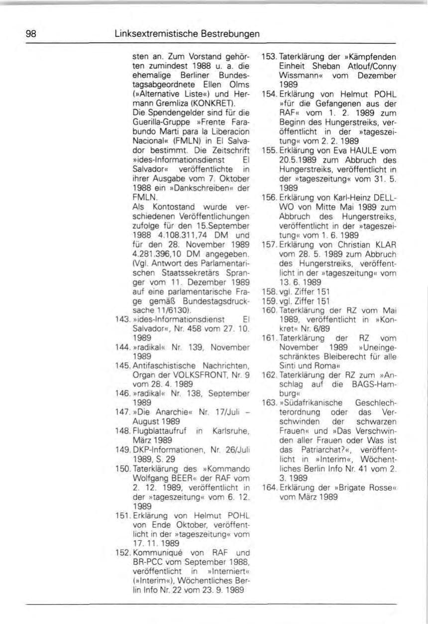 Seite 100 des Verfassungsschutzbericht 1989 Bund