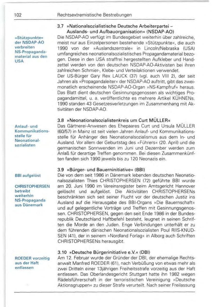 Seite 102 des Verfassungsschutzbericht 1990 Bund