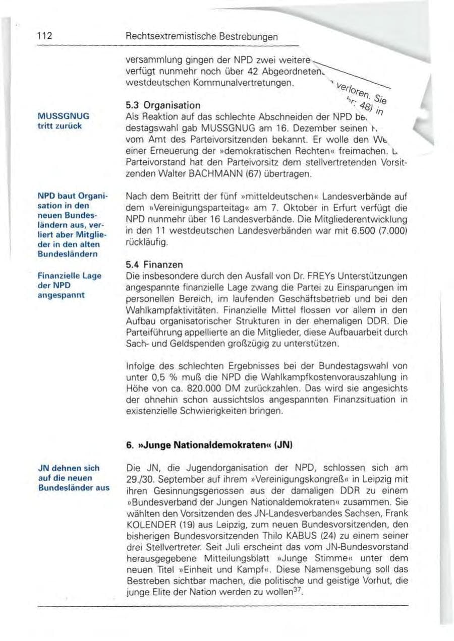 Seite 112 des Verfassungsschutzbericht 1990 Bund
