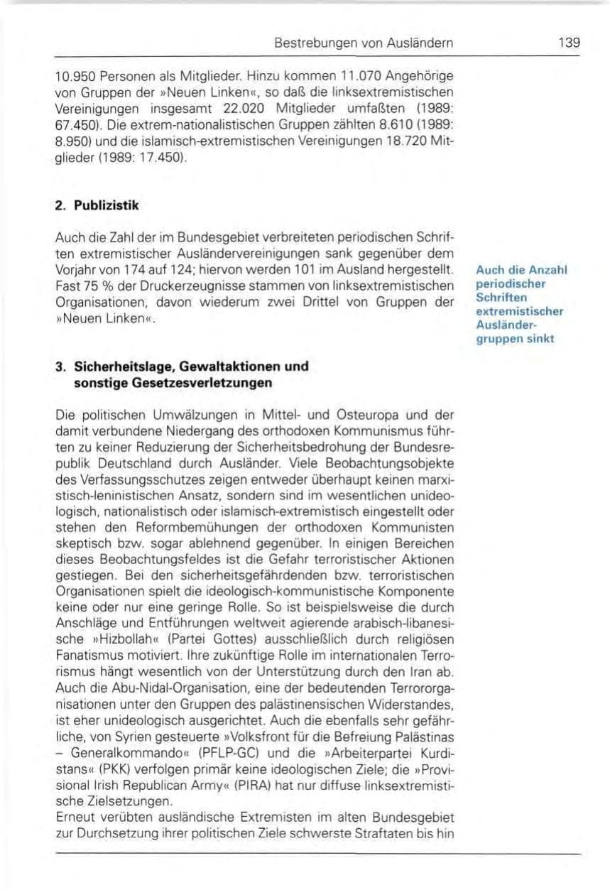 Seite 139 des Verfassungsschutzbericht 1990 Bund