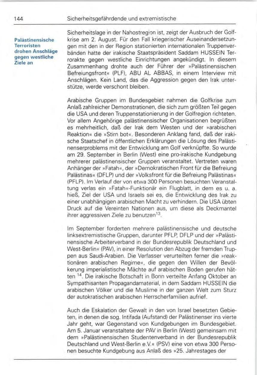 Seite 144 des Verfassungsschutzbericht 1990 Bund
