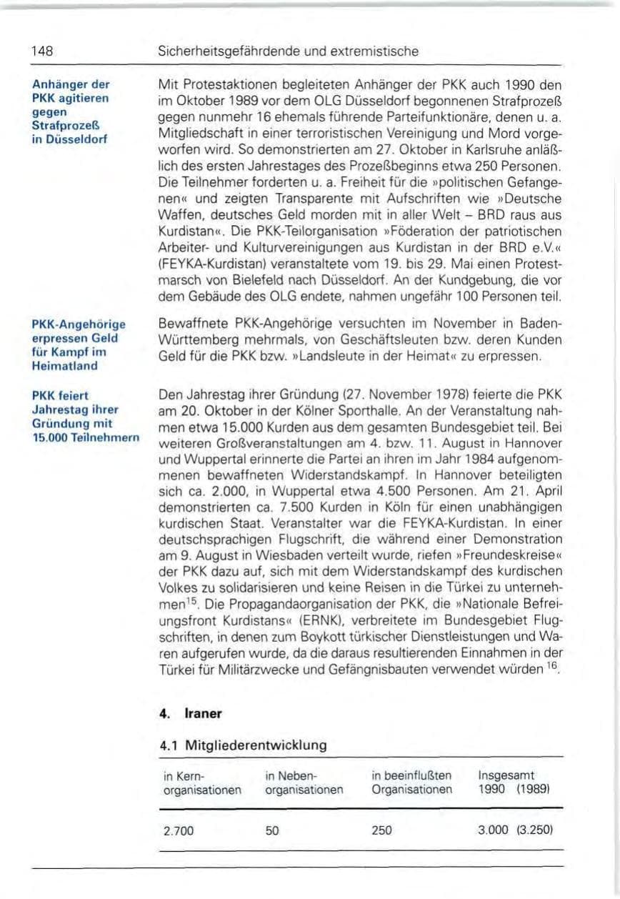 Seite 148 des Verfassungsschutzbericht 1990 Bund