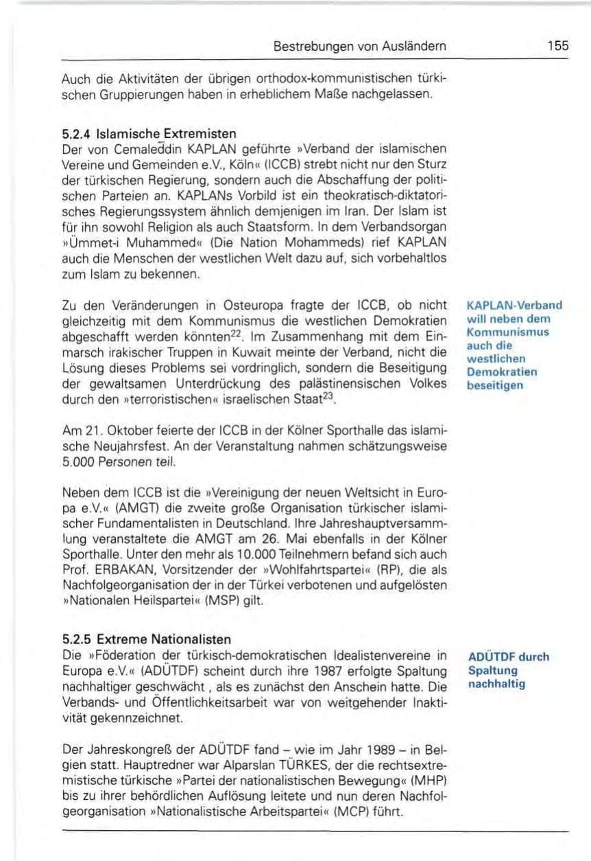 Seite 155 des Verfassungsschutzbericht 1990 Bund