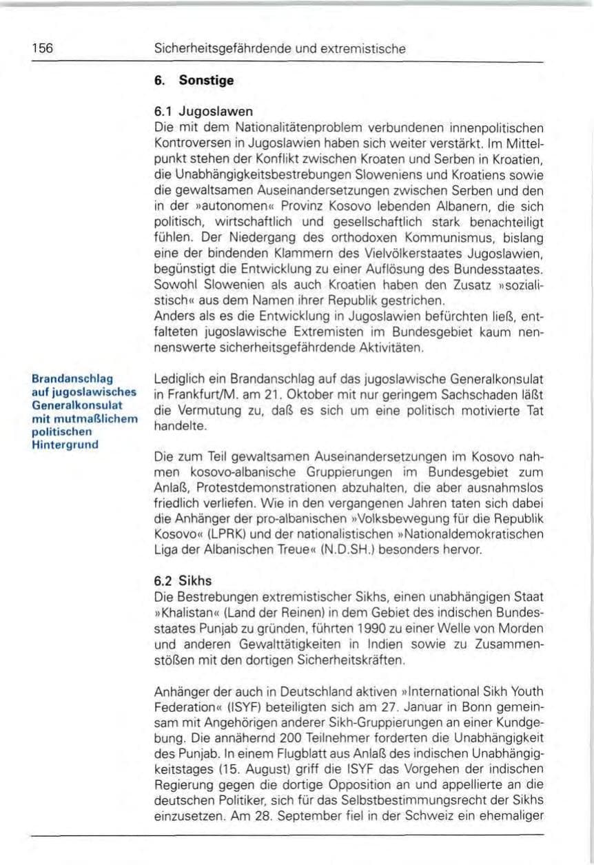 Seite 156 des Verfassungsschutzbericht 1990 Bund