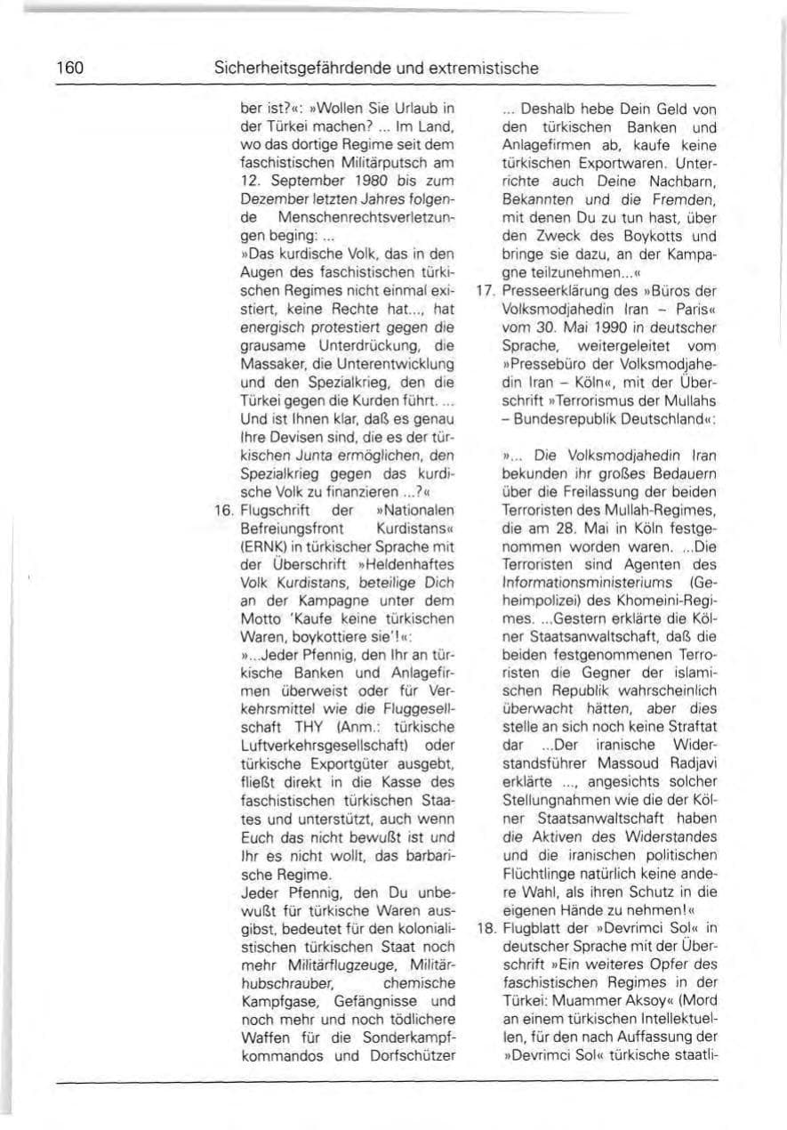 Seite 160 des Verfassungsschutzbericht 1990 Bund