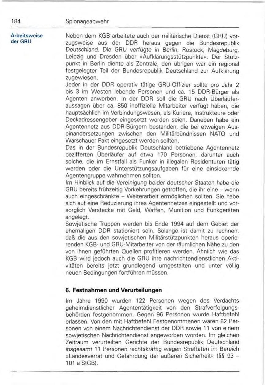Seite 184 des Verfassungsschutzbericht 1990 Bund