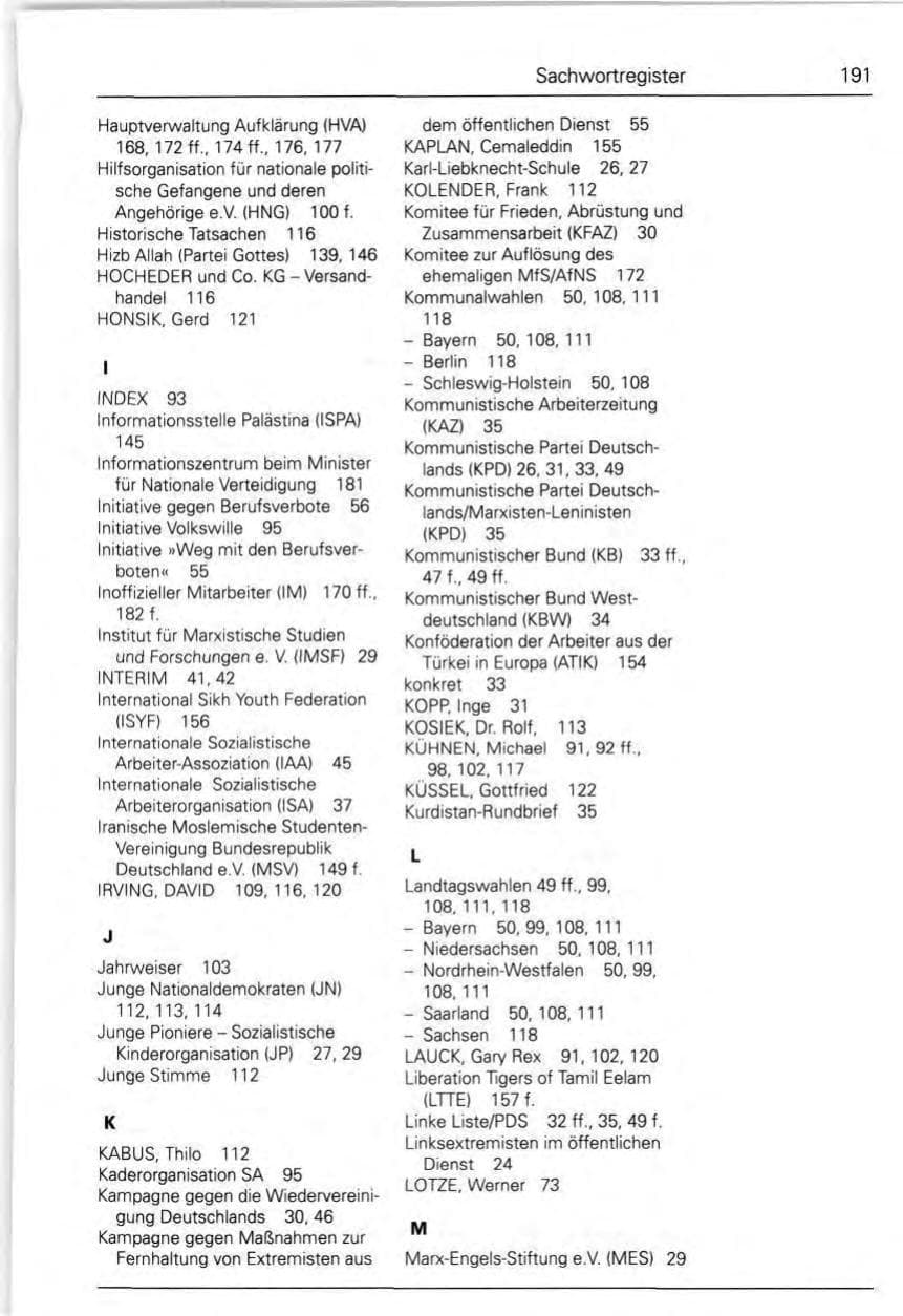 Seite 191 des Verfassungsschutzbericht 1990 Bund