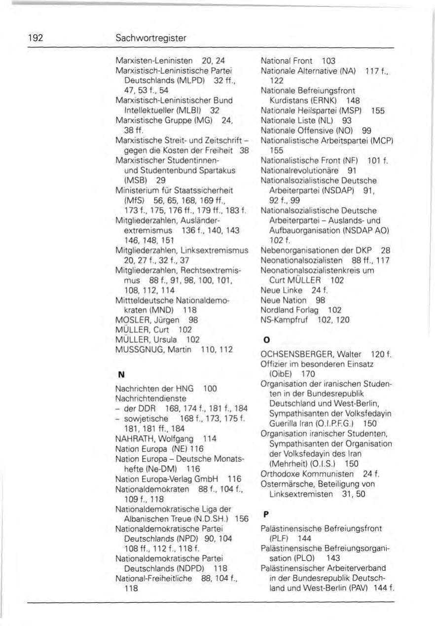 Seite 192 des Verfassungsschutzbericht 1990 Bund