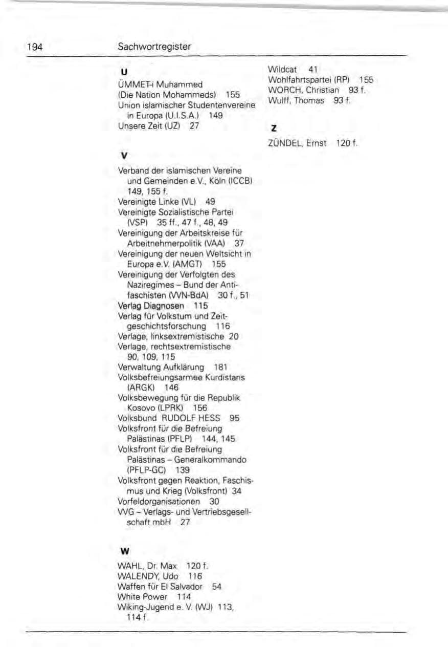 Seite 194 des Verfassungsschutzbericht 1990 Bund