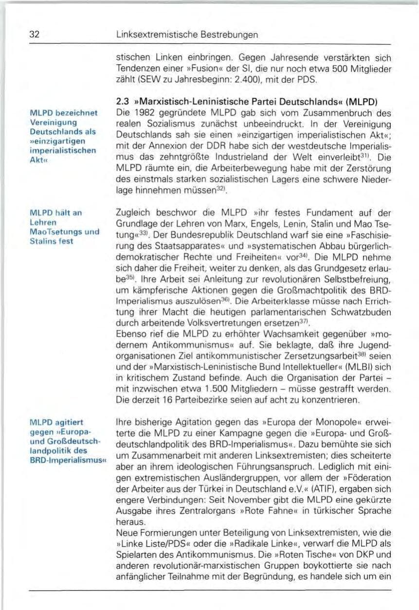 Seite 32 des Verfassungsschutzbericht 1990 Bund