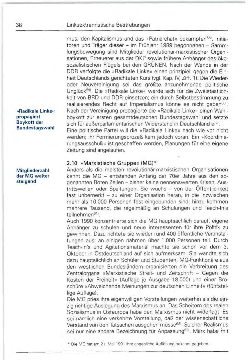 Seite 38 des Verfassungsschutzbericht 1990 Bund