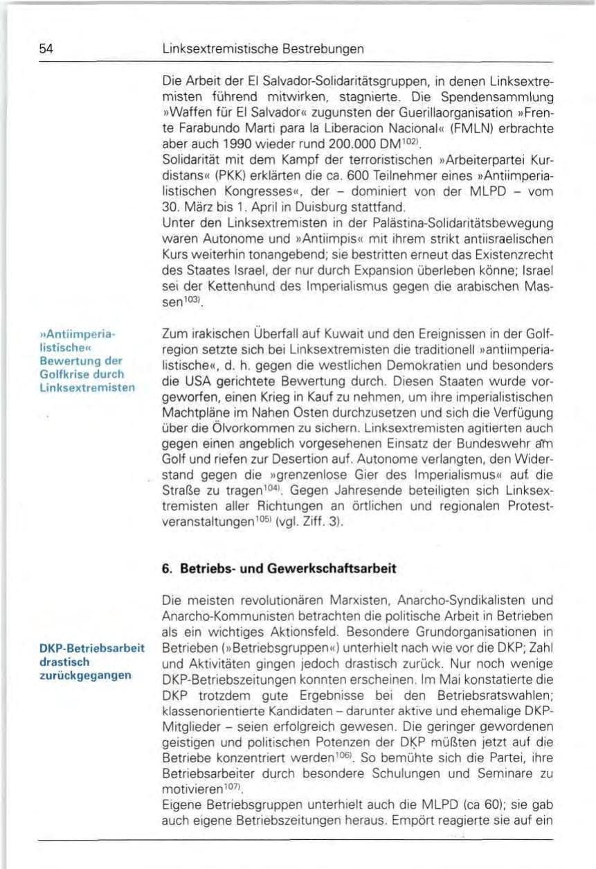 Seite 54 des Verfassungsschutzbericht 1990 Bund