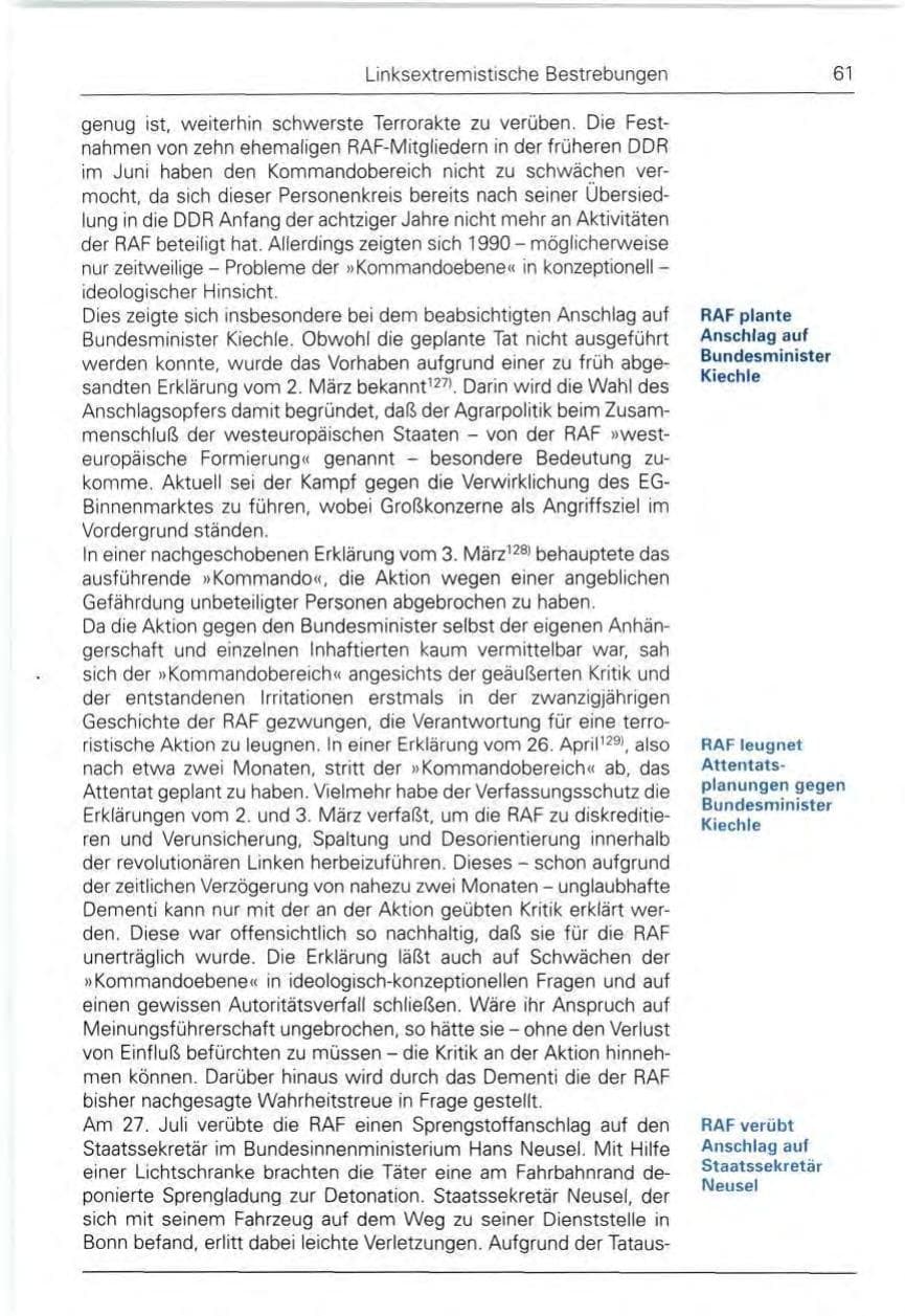 Seite 61 des Verfassungsschutzbericht 1990 Bund