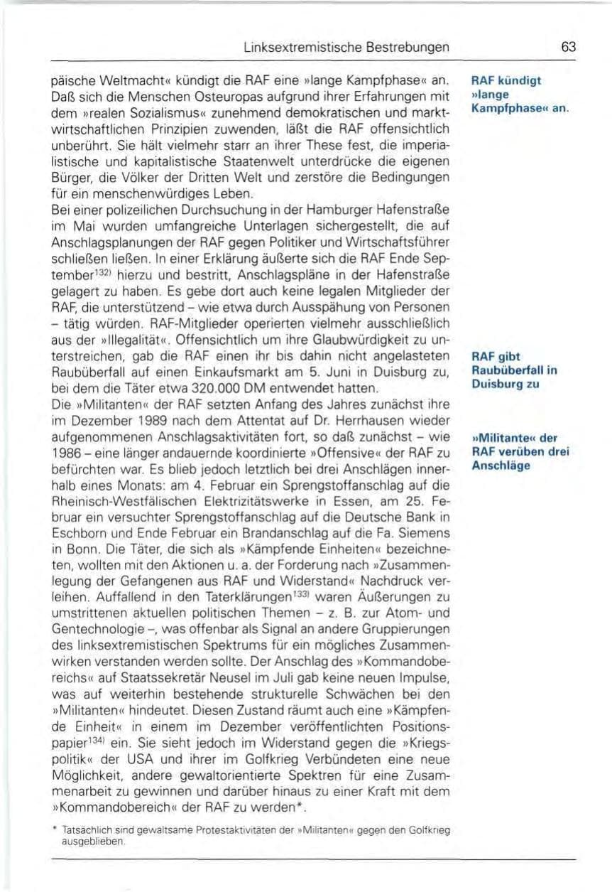 Seite 63 des Verfassungsschutzbericht 1990 Bund