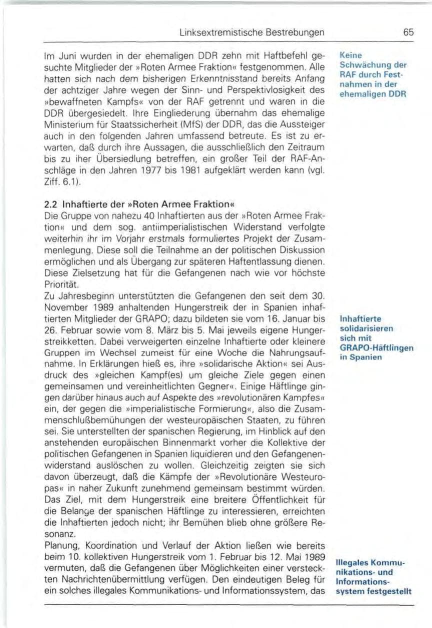 Seite 65 des Verfassungsschutzbericht 1990 Bund