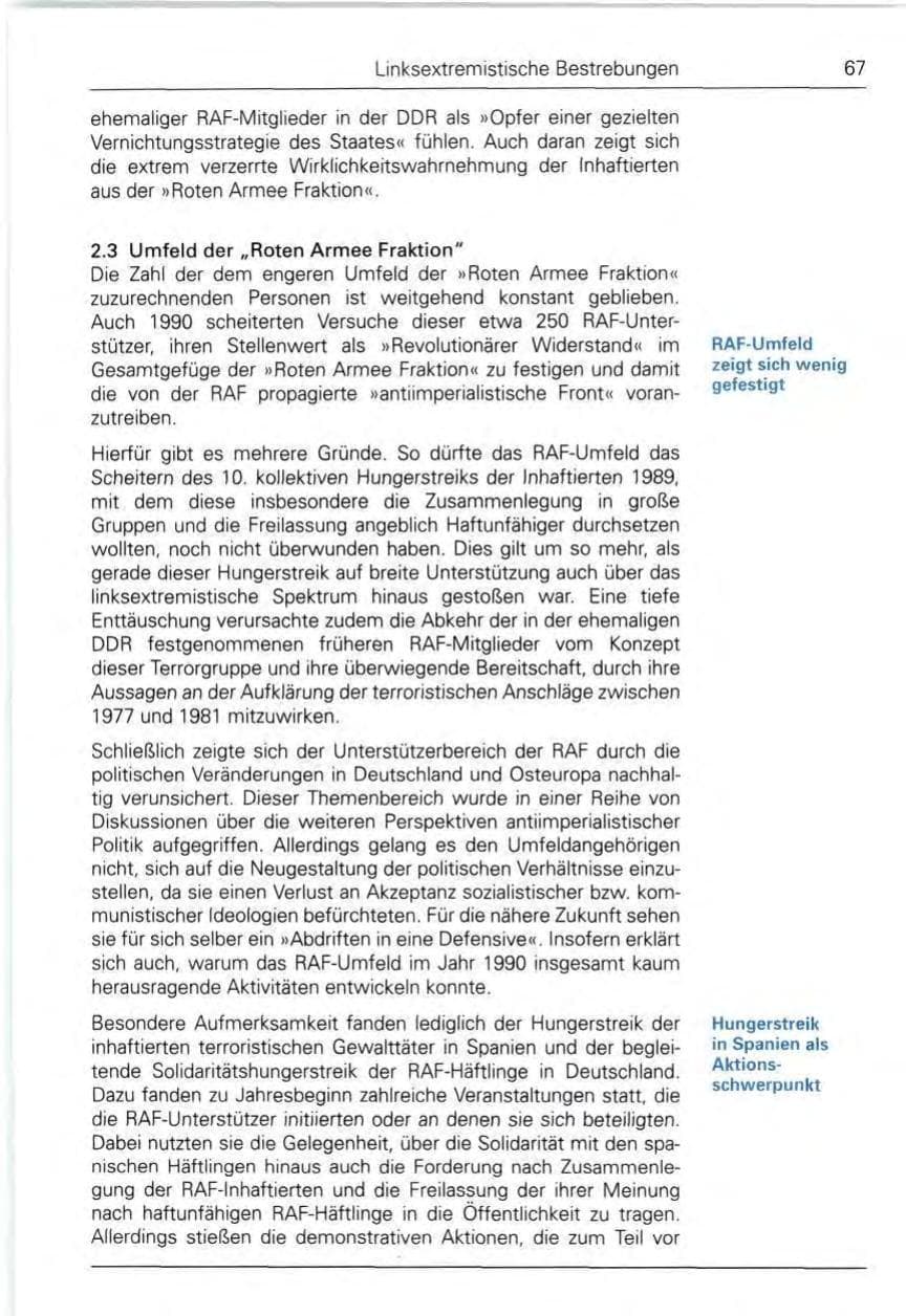 Seite 67 des Verfassungsschutzbericht 1990 Bund