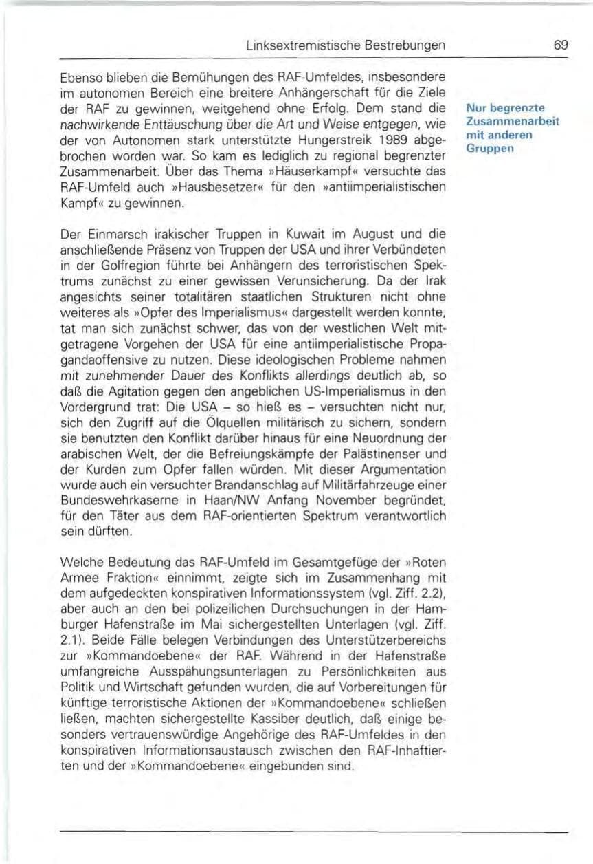 Seite 69 des Verfassungsschutzbericht 1990 Bund