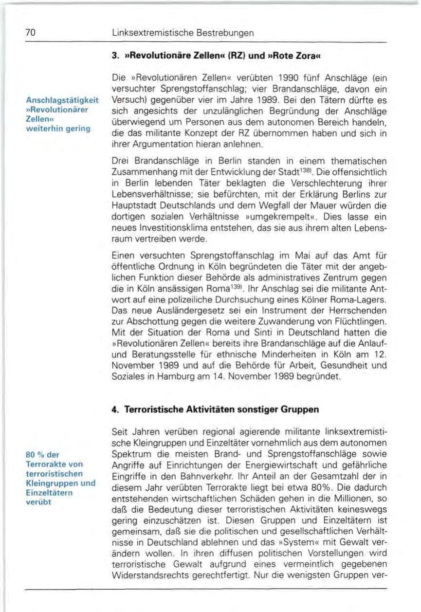 Seite 70 des Verfassungsschutzbericht 1990 Bund