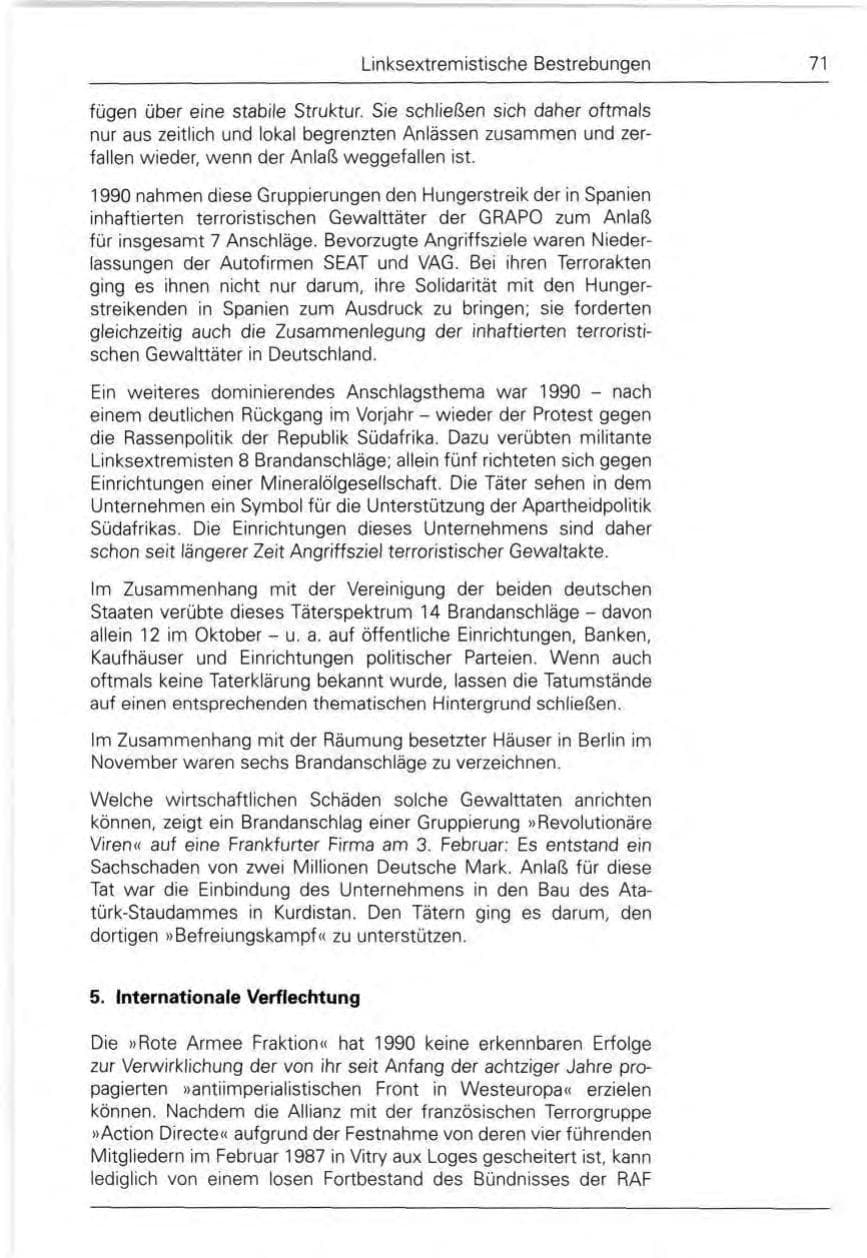 Seite 71 des Verfassungsschutzbericht 1990 Bund