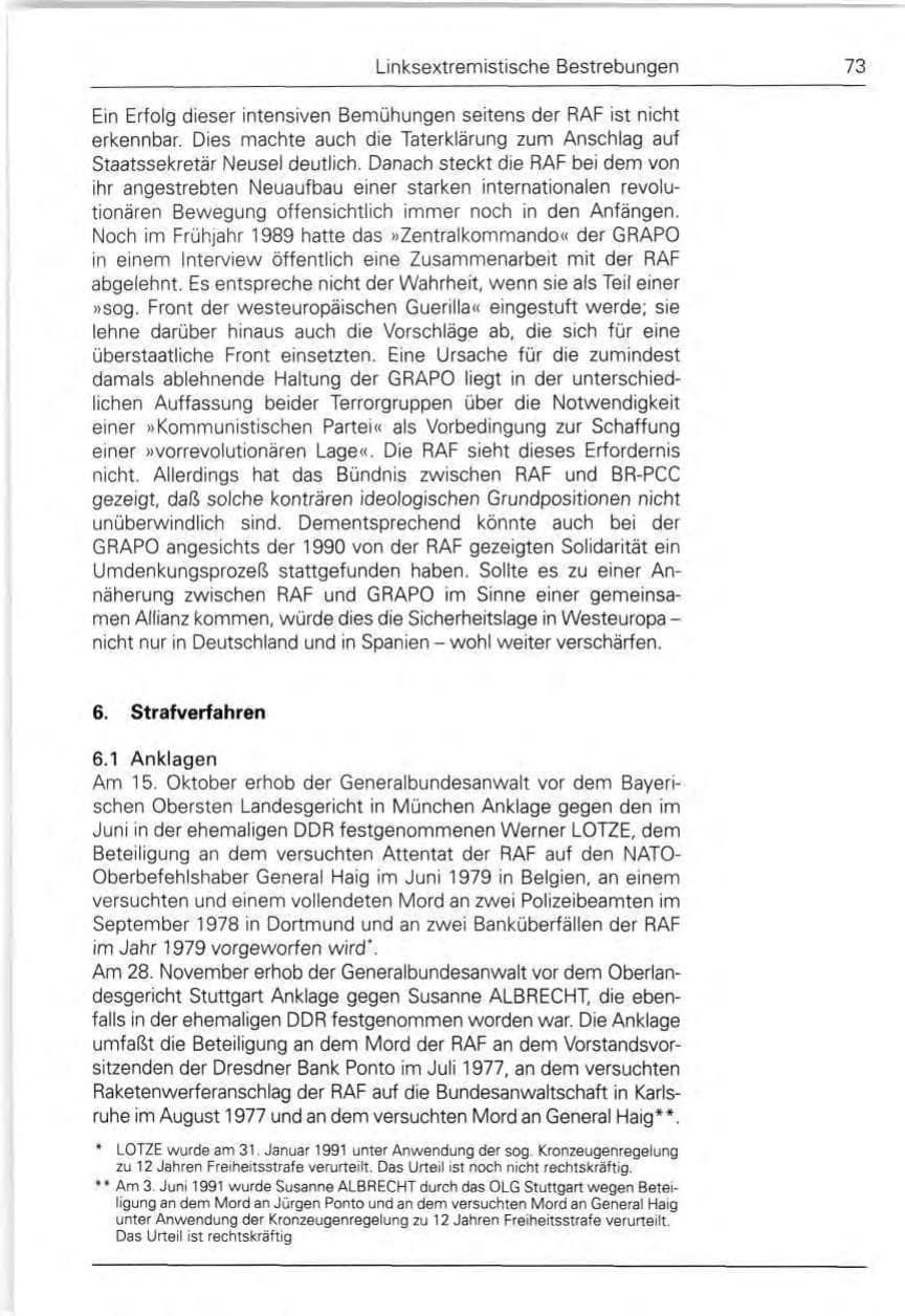 Seite 73 des Verfassungsschutzbericht 1990 Bund