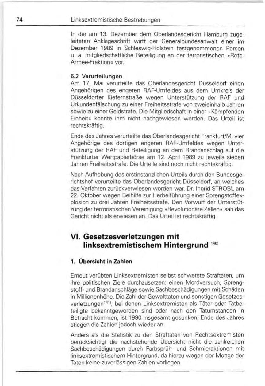 Seite 74 des Verfassungsschutzbericht 1990 Bund