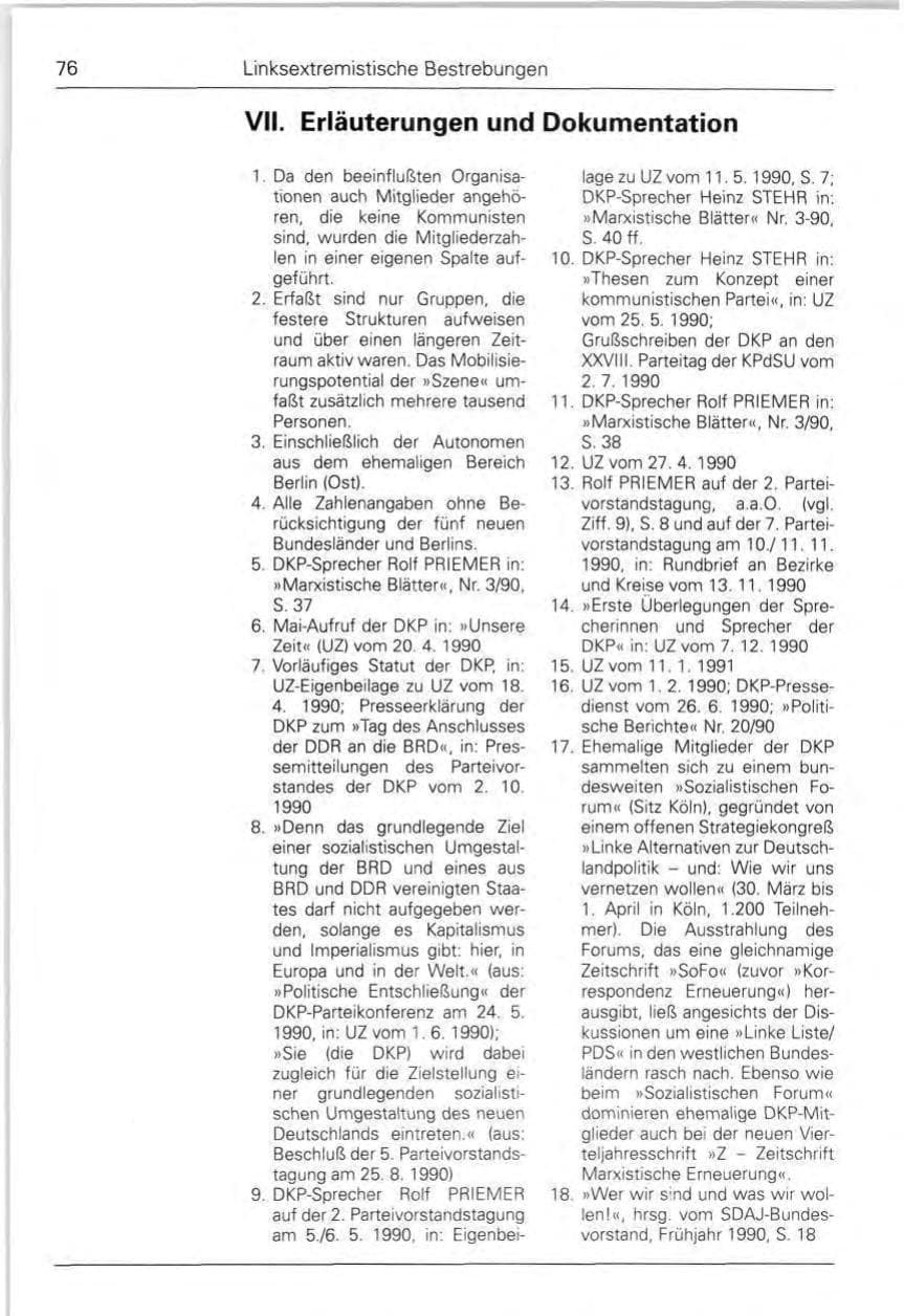 Seite 76 des Verfassungsschutzbericht 1990 Bund