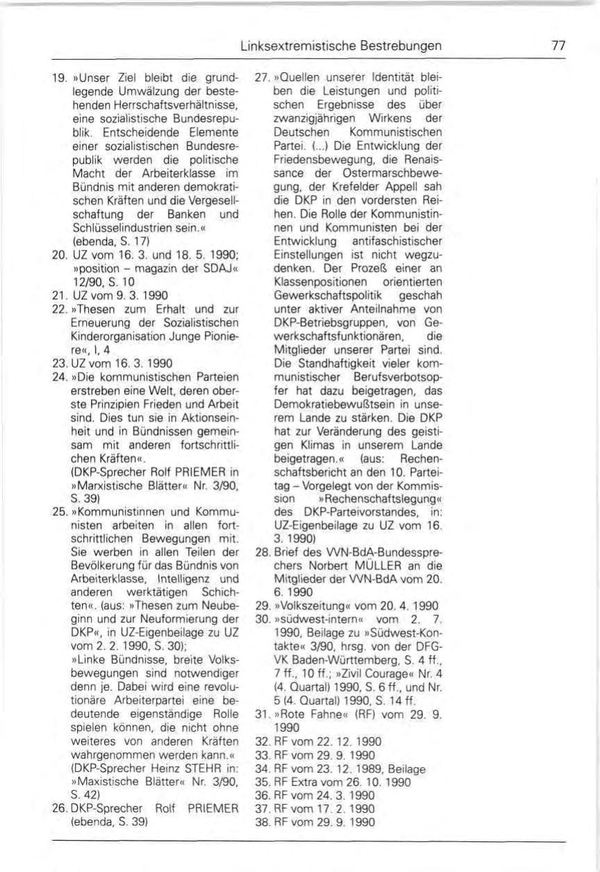Seite 77 des Verfassungsschutzbericht 1990 Bund