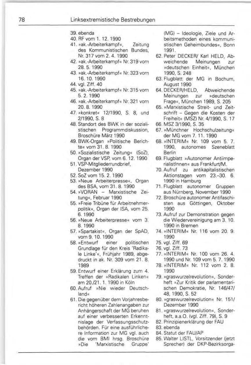 Seite 78 des Verfassungsschutzbericht 1990 Bund