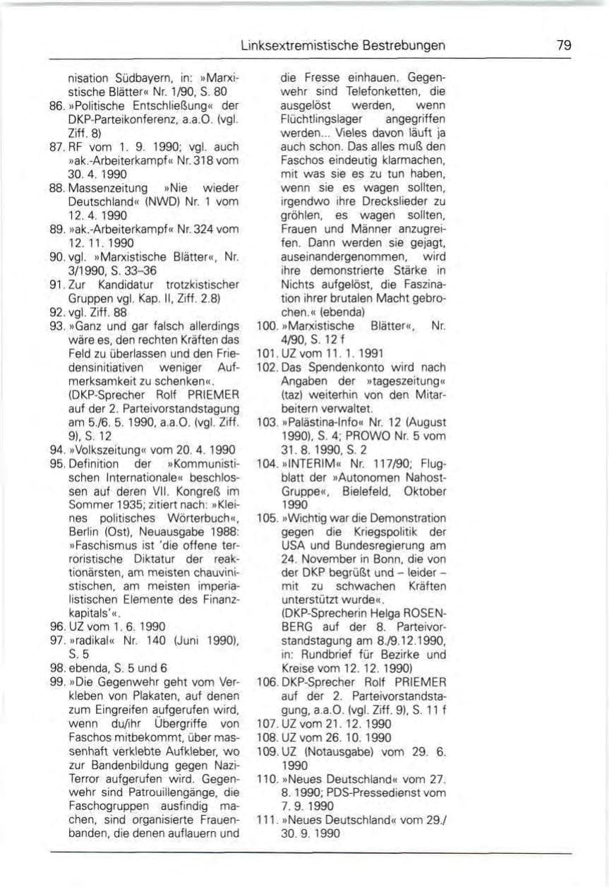 Seite 79 des Verfassungsschutzbericht 1990 Bund