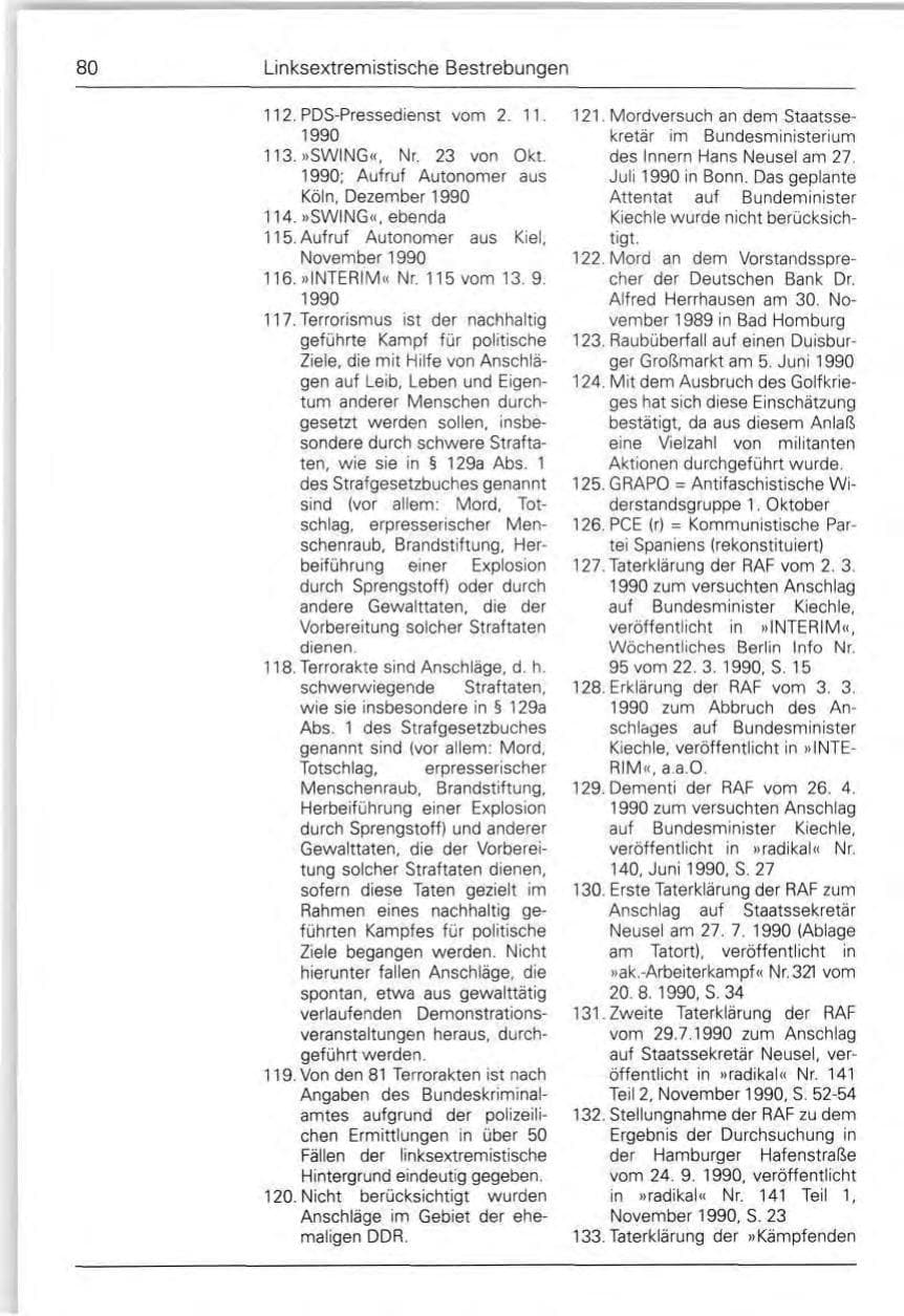 Seite 80 des Verfassungsschutzbericht 1990 Bund