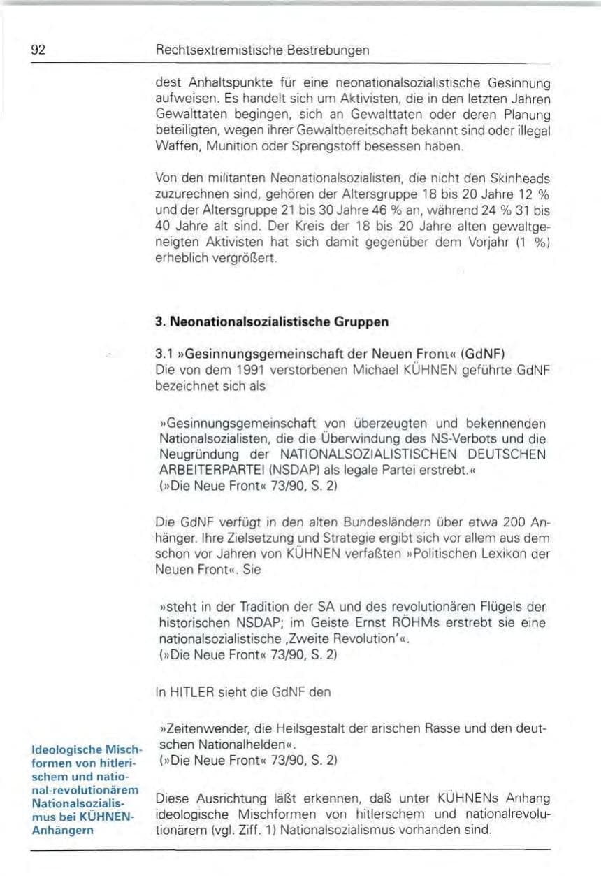 Seite 92 des Verfassungsschutzbericht 1990 Bund