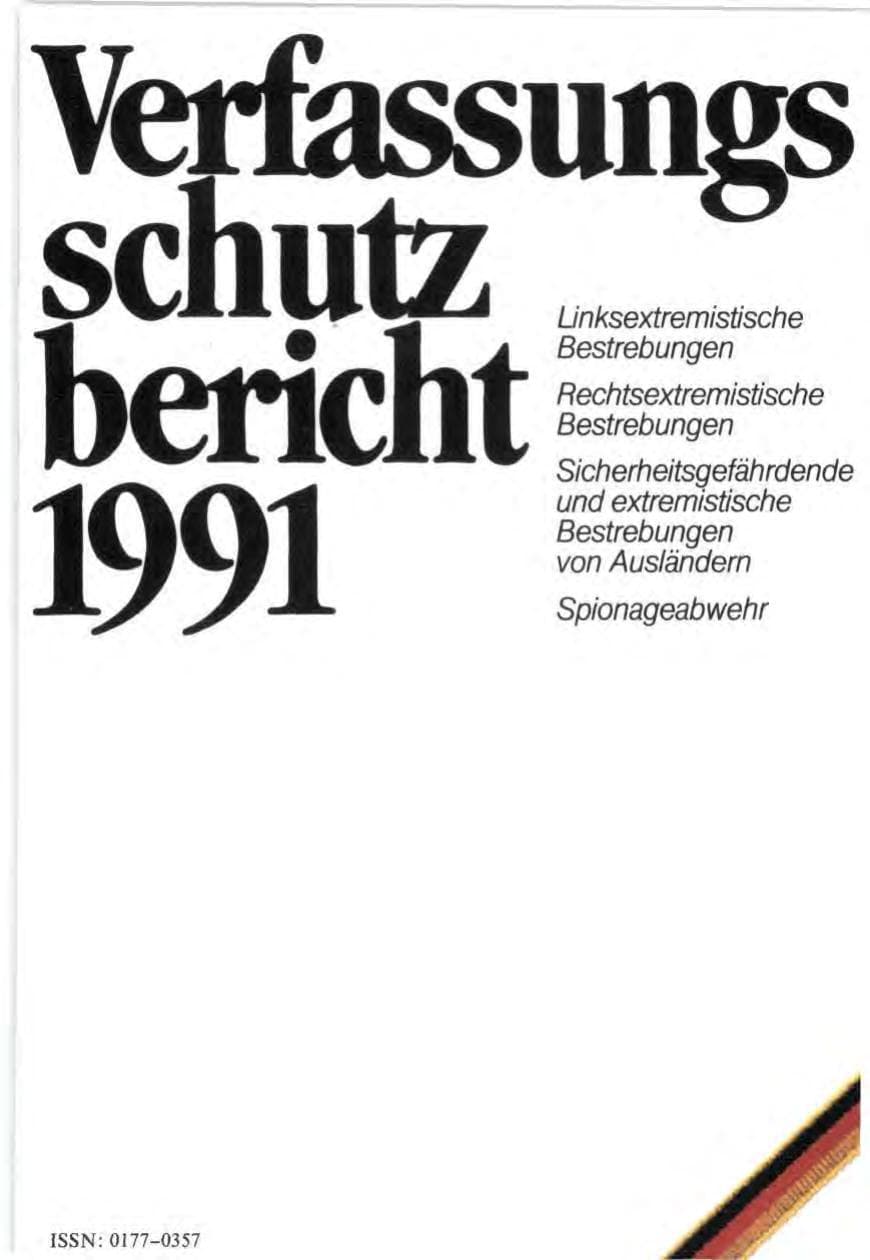 Seite 1 des Verfassungsschutzbericht 1991 Bund