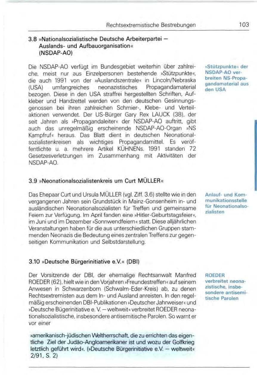 Seite 103 des Verfassungsschutzbericht 1991 Bund