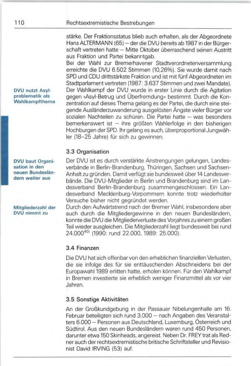 Seite 110 des Verfassungsschutzbericht 1991 Bund